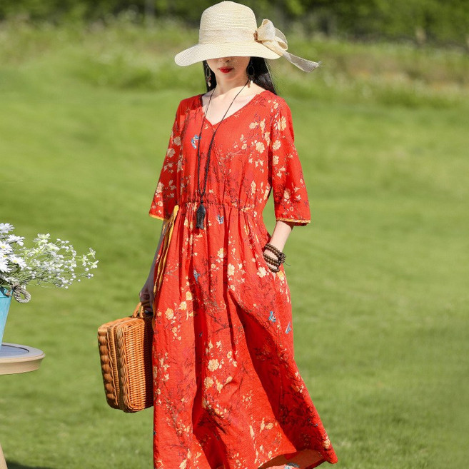 Zoovit 여성 린넨 원피스 가벼운 루즈핏 롱원피스 바캉스룩