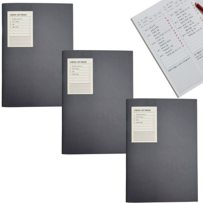 더메모 체크리스트북 플래너 노트, 3개, 48매, 네이비