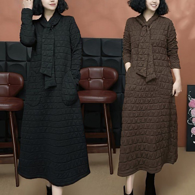 겨울 도톰한 오버핏 머플러 보온 패션 누빔 웰론 패딩 원피스 분위기 40대50대 중년여성 방한복