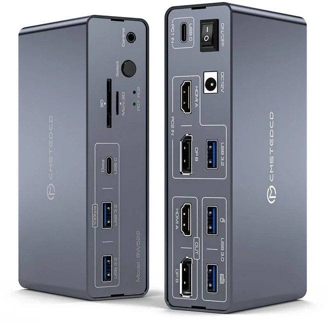 노트북 및 데스크탑용 HDMI 디스플레이포트 USB C 도킹 스테이션 듀얼 모니터(13-in-1) MST DP1.4 4K@120Hz, 02 EU Plower Adapter, 03 SW522