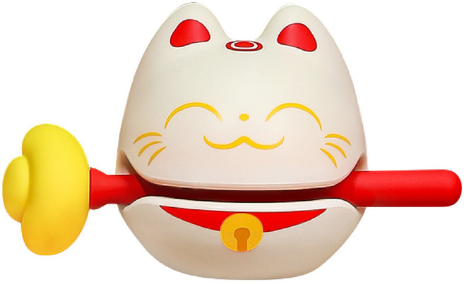 招財貓木魚 可愛造型擺飾 療癒舒壓小物 增添生活趣味, 米色, 1個