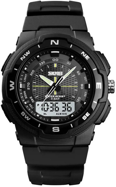 SKM 디지털아날로그 3TIMES 스포츠 우레탄밴드 방수 알람 전자손목시계