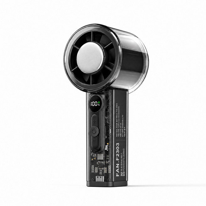 KLIFE 휴대용 에어컨 선풍기 100단 급속 냉각 대용량 5000mAh 초장 지속 전지 무선 핸디 손선풍기, 블랙