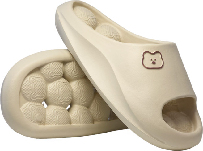 무드리 동글동글 EVA 욕실화 미끄럼방지 물빠짐 곰돌이 층간소음 실내 슬리퍼, 1개, 베이지