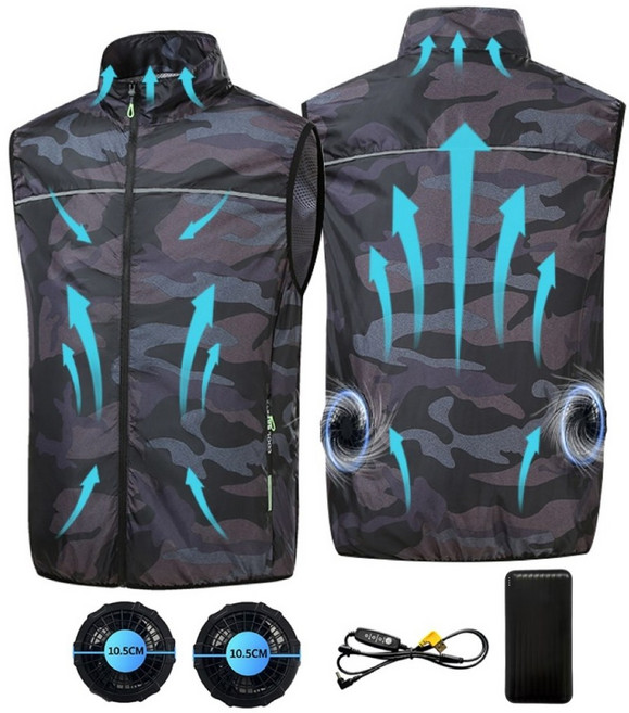 ZHZ 에어 쿨조끼 선풍기 조끼+20000mAh 보조 배터리 얼음조끼 남녀공용 낚시 등산 현장작업 K-2-29