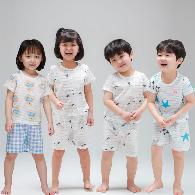 [1+1] 국내 생산 쟈가드 5부 실내복 여름 잠옷 여아용 남아용 유아실내복