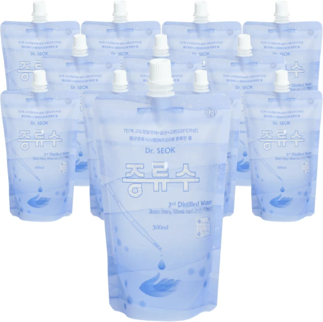 스카이 워터 SKY WATER 7단계 고도 정제 + 100도씨 이상 고온 멸균 시스템 증류. 오리지널 300ml 증류수 12 팩, 12개 - 쿠팡