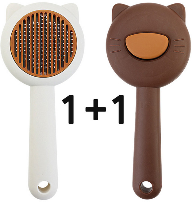 해피펫밀리 1+1 반려동물 원터치 브러쉬 강아지 고양이 겸용, 1세트, 화이트+브라운