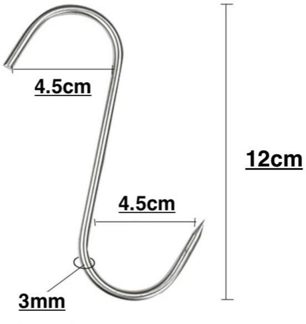 S고리 10매입세트 훈연 항아리 바베큐 대형 정육 스테인레스 후크고리 정육점 bbq s자 고기걸이, 10개