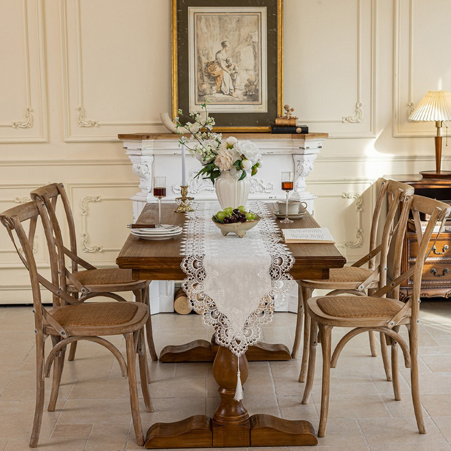 미국식 자수 레이스 테이블보와 테이블 러너, 1개, 40*180, 하얀색