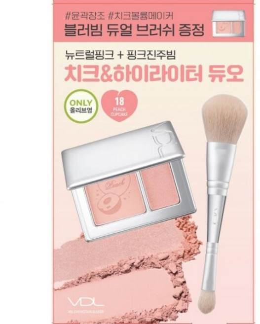 6월 귀환퍼프2개증정 VDL 치크스테인 블러셔블러셔 듀오 6g, [기획] 18 피치컵케익듀얼(+듀얼브러쉬