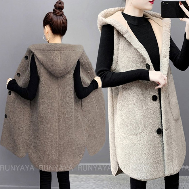 민소매 하프 롱 조끼 베스트 여성 아우터 자켓 캐주얼 빅사이즈 뽀글이 가디건 D88U