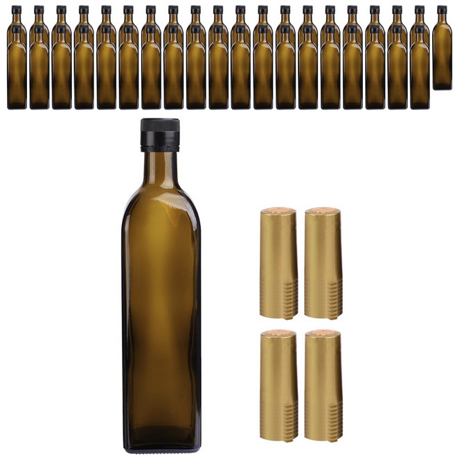 가인글로벌 사각오일750 엔틱갈색 유리병 / 오일스크류캡 블랙 / 탑씰 골드, 40개, 750ml