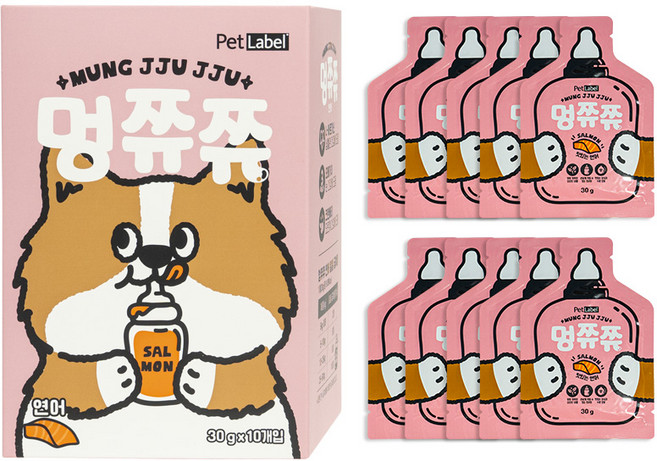 펫라벨 멍쮸쮸 짜먹는 강아지 간식 연어 10개입 (30gx10p), 10개, 30g