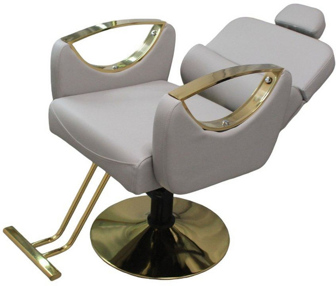 LEHR 미용실의자 메이크업 헤어샵 체어 업소용 네일샵 바버샵 이발소, 애쉬 화이트 + 금색 도금 + 리클라이닝, 1개