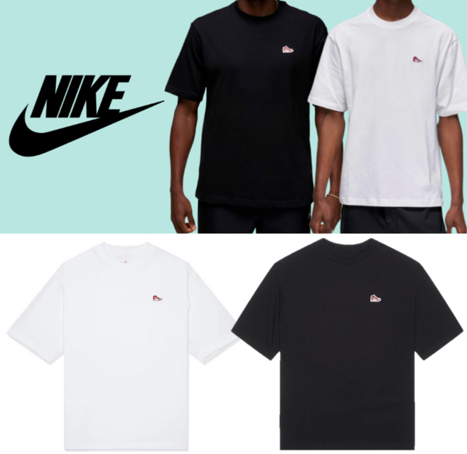 [100%정품/빠른출고] 나이키 스니커즈 패치 반팔 티셔츠 남녀공용 오버핏 조던 로고 숏슬리브 면티 커플티