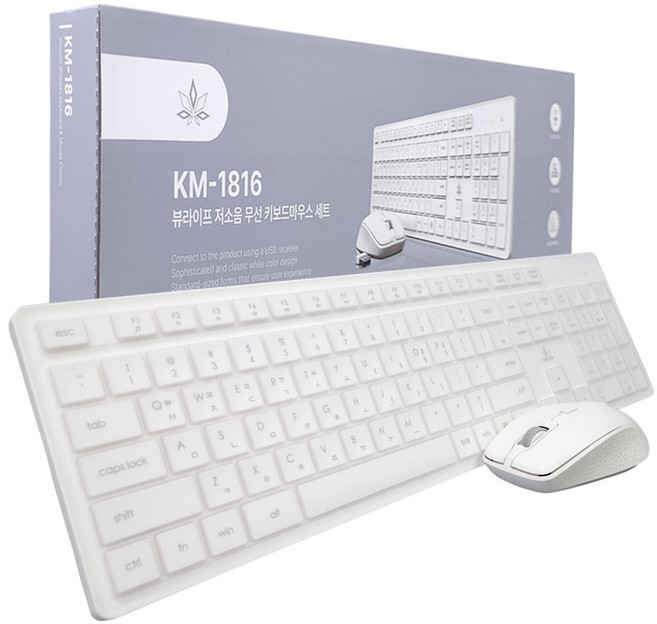 뷰라이프 저소음 멤브레인 무선키보드 마우스 세트, 화이트, KM-1816, 일반형