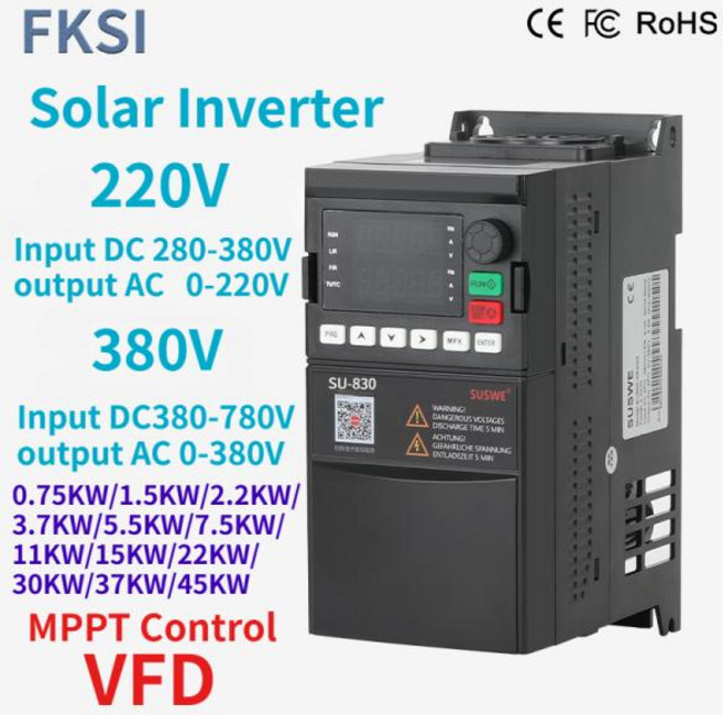 새로운 SU830 시리즈 태양열 VFD 0.75-45KW DC380-780V ~ 380V 3상 출력 주파수 변환기 모터 속도 컨트롤러, [11] 37KW-50HP, [01] DC380-780V, [01] AC 0-380V 3PH, 1개