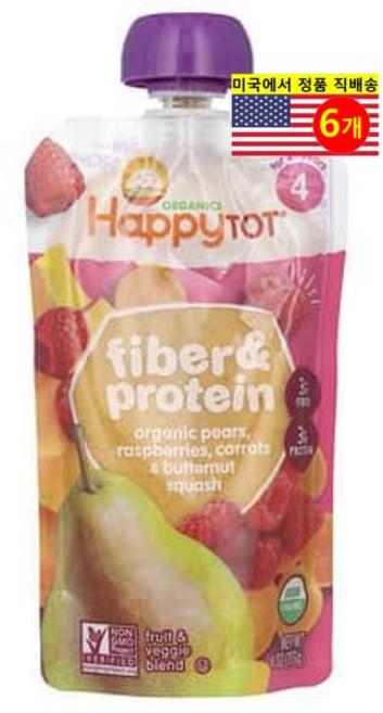 Happy Family Organics 24개월 이상 유아용 오가닉 과일 채소 섬유소 단백질 이유식 113g 6개