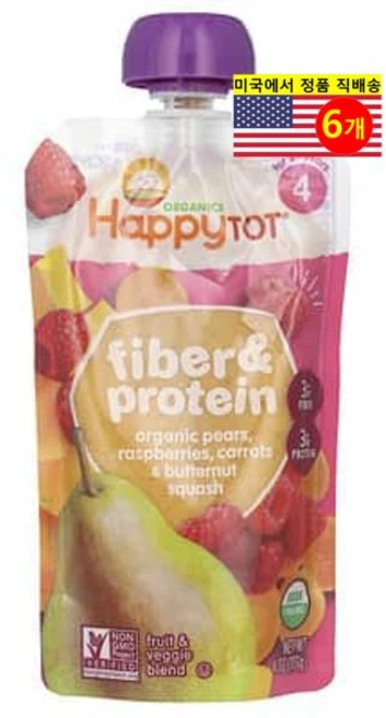 Happy Family Organics 24개월 이상 유아용 오가닉 과일 채소 섬유소 단백질 이유식 113g 6개 - 쿠팡