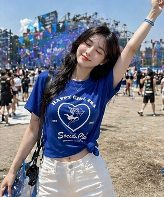 비토샵 여성용 큐피트 프린팅 기본 반팔티 워터밤 페스티벌룩 여름필수템