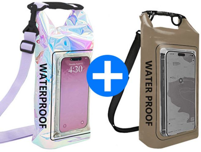 스토리원 방수팩 드라이백 1+1 세트 방수가방 2L 핸드폰 휴대폰 스마트폰 워터팩 수영가방 U-SSBG025, 2개, 홀로그램+베이지