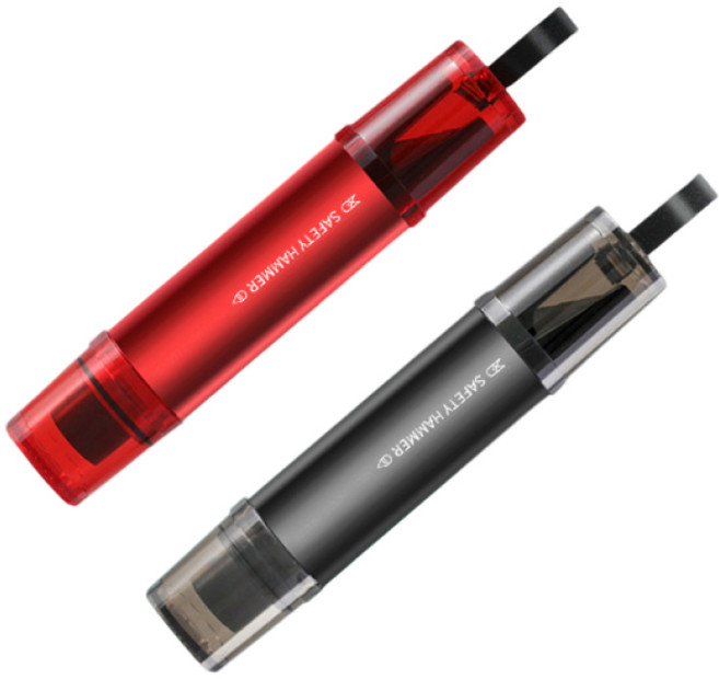 차량용 망치 자동차 비상 탈출 벨트 커터 차유리 깨기 생존 키트, 블랙+레드, 2개