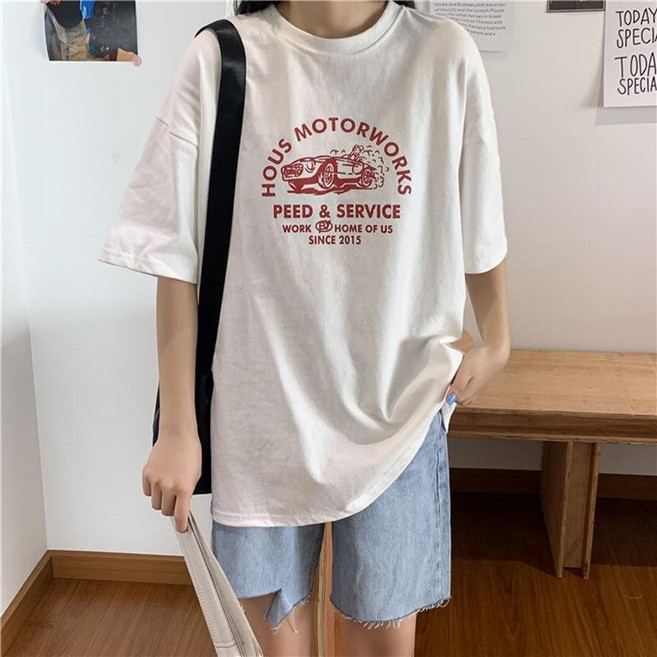 韓版寬鬆 oversize 中長款 短袖 t恤女 慵懶風 學生 ins 風