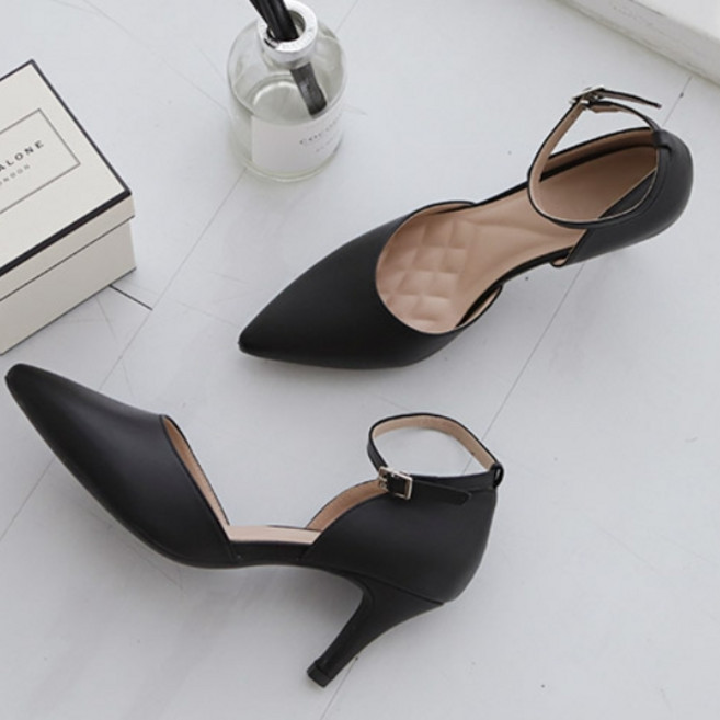 여성 앞코 뽀족 메리제인 슬링백힐 굽7cm 쿠션 발목 스트랩 스틸레토힐 하객구두