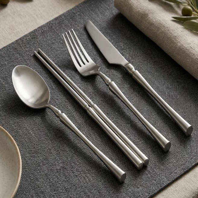 빌리팜 고급 수저 세트 커트러리 무광 실버 커플, 매트실버, 1개, 숟가락