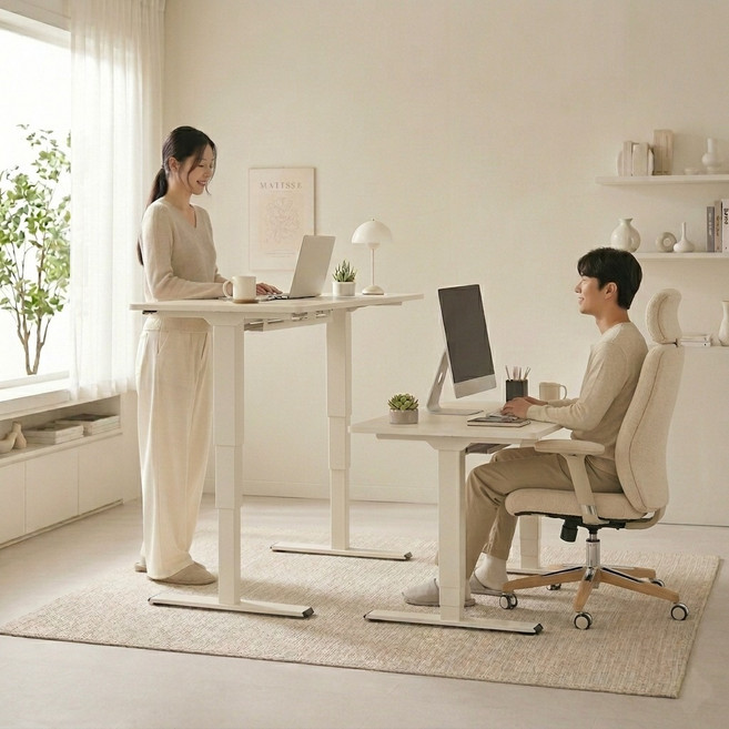 FlexiSpot 듀얼모터 모션데스크 E5 3단 높이조절책상 높이625~1275mm 최대하중100KG A/S 5년 컴퓨터책상, 화이트+화이트