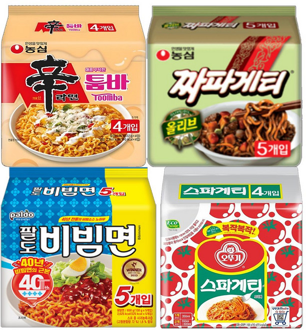 봉지라면 멀티팩 4종세트 (신라면툼바 오뚜기스파게티 팔도비빔면 짜파게티)