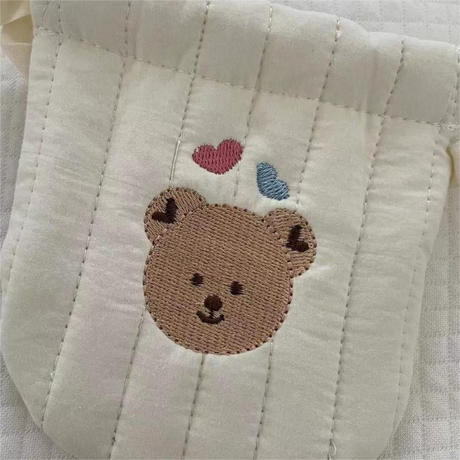 韓國可愛刺繡絎縫抽繩束口小包 兒童斜挎寶寶零錢包