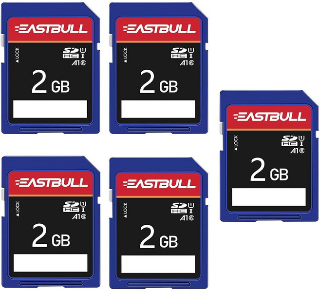 이스트불 5팩 SD 카드 2GB 클래스 6 U1 V30 SDHC 메모리 카메라 풀 HD 비디오 미니 케이스 5개, SD 2GB U1 5Units