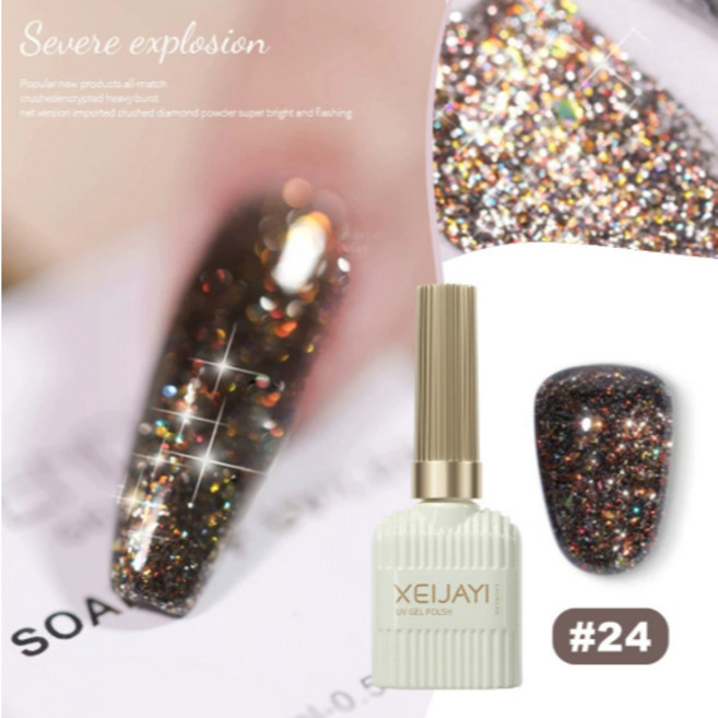 XEIJAYI UV指甲油膠 碎鑽閃光系列, XEIJAYI_牛奶瓶_碎鑽閃光#24, 1個