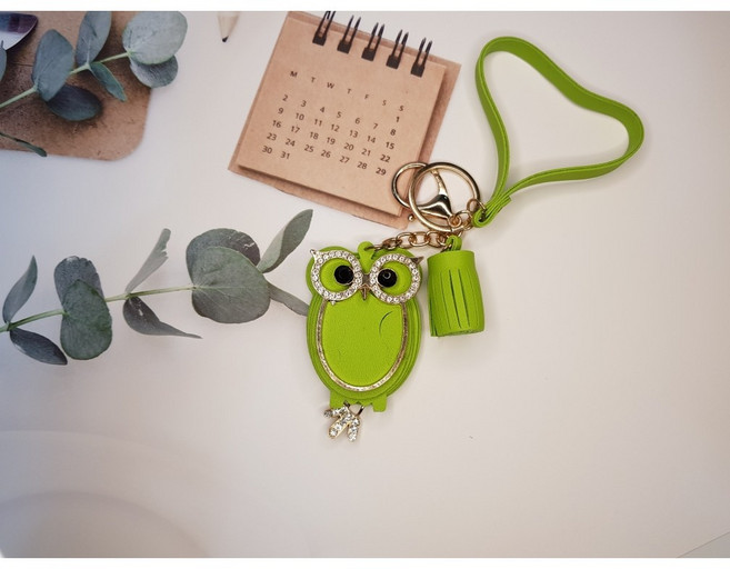 이현아트 블링블링 부엉이 가죽 키홀더, 그린, 1개