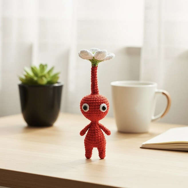 純手工毛線鉤織皮克敏掛件 鑰匙扣包包掛件, 1個, 紅色（花花）超萌皮克敏