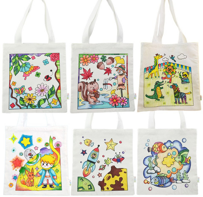 염색공예 컬러링 에코백 그림 중사이즈 미술놀이 색칠도안 실내 아기물감놀이 천가방, 봄여행