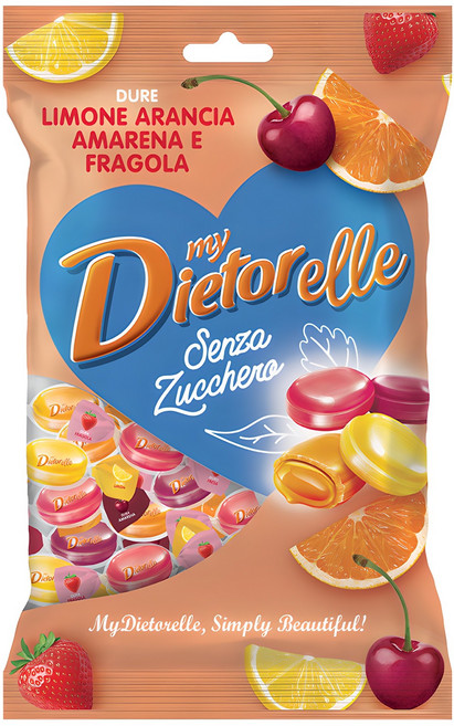 디에토렐레 무설탕 캔디 후르츠 레몬 + 딸기 + 오렌지 + 체리, 140g, 1개