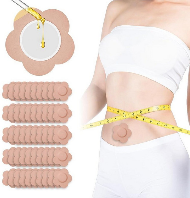 Yuelong 배꼽용 캐스터 오일 패치 50개 자체 접착 캐스터 오일 팩 랩 유기농 면 꽃 모양 패드 누출 방지 및 통기성 바디 케어 여행 및 수면을 위한 세탁 없음