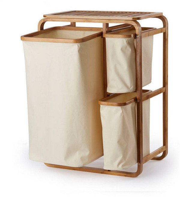 햄퍼 라탄 빨래 바구니 대나무 랙 보관 세탁 선반 원목 패브릭 우드 슬라이딩 다용도 3단 빨래바구니, 3층 수납 선반 좁음