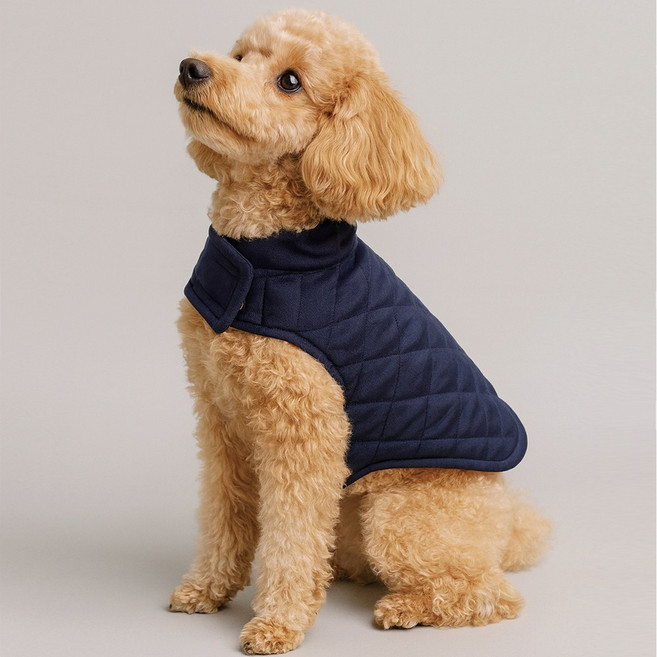 오렌지원 8가지 사이즈 강아지 입히기 쉬운 기모 벨크로 패딩, 네이비