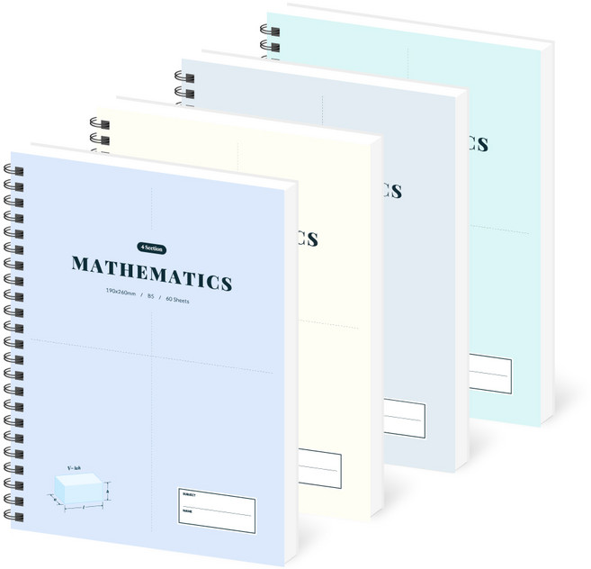 페이퍼릿 4분할 수학 노트, 4개, 혼합색상