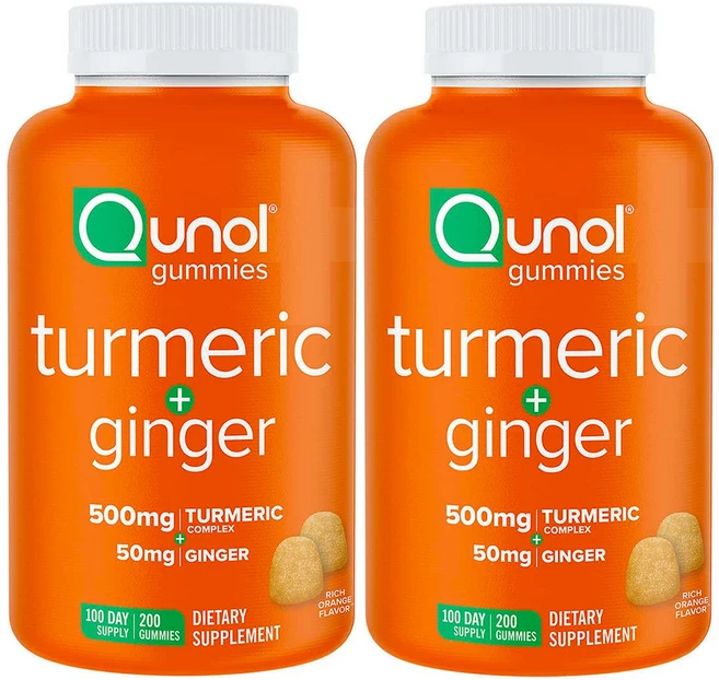 큐놀 강황 터메릭 커뮤민 플러스 진저 생강 200구미 2병 / Qunol Turmeric Plus Ginger 200 Gummies 2bottle Exp. 2024/10, 2개, 200정 - 쿠팡