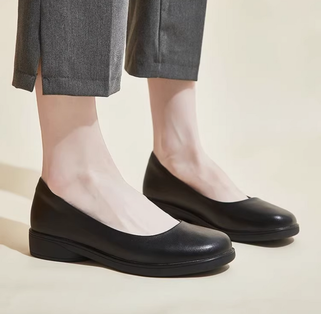 쌍천 봄가을 라운드 굽 낮은 여성 펌프스 플랫 단화 미끄럼 방지 컴포트 워킹화 A26031719