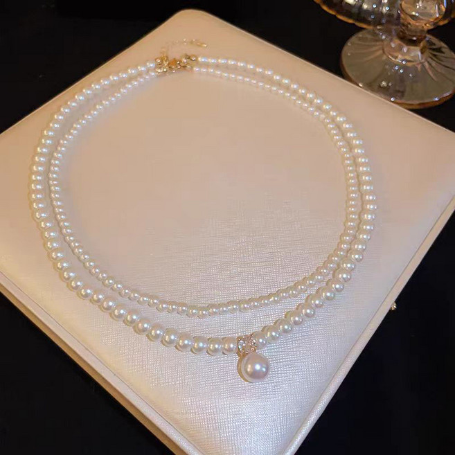 NXNA 이중 레이어드 큐빅 진주 펜던트 천연 담수 진주 목걸이 여자 니트 목걸이 액세서리 CS-XL031