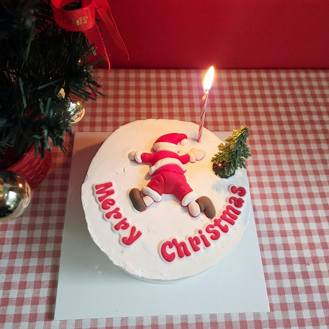 (화이트생크림) 케익위즈 크리스마스 케이크 만들기 세트 엎어진산타 DIY 키트, 1세트, 318g
