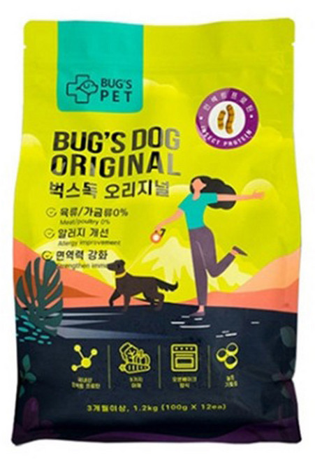 벅스펫 벅스독오리지널 5kg 저지방 고단백 저알러지 눈물 피부 다이어트 사료, 1개, 1.2kg, 곤충