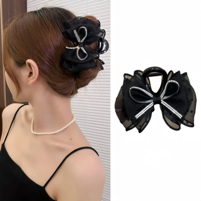 바르키엘 망사 리본 블링 블링 시스루 헤어 집게핀 3color