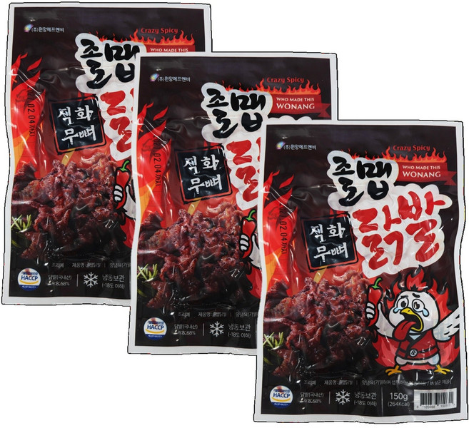 원앙에프엔비 직화 무뼈 졸맵 닭발 150g, 3개